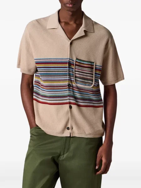 Cămașă Paul Smith cu dungi tricotate bej