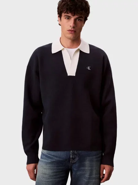 З коміром светр Calvin Klein Jeans синій
