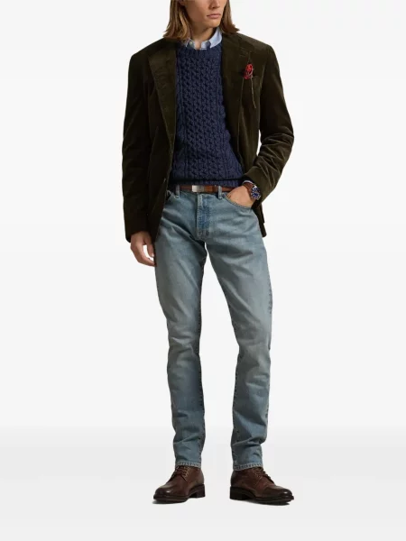 Tricou Polo Ralph Lauren din piele cu broderie în carouri maro