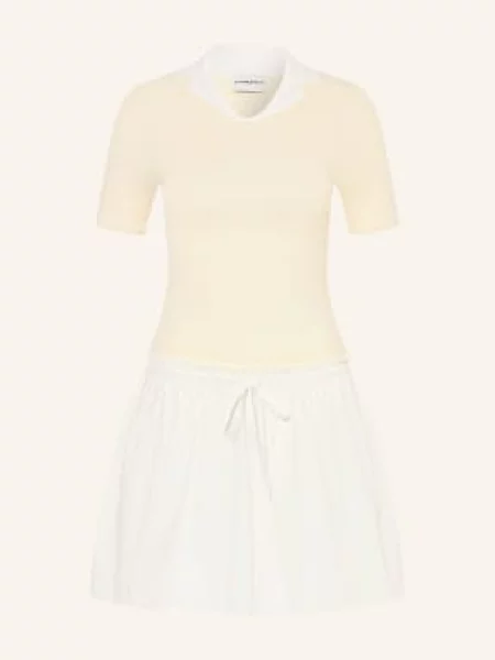 Claudie Pierlot Sukienka Z Mieszanki Materiałów I Falbanami gelb biała