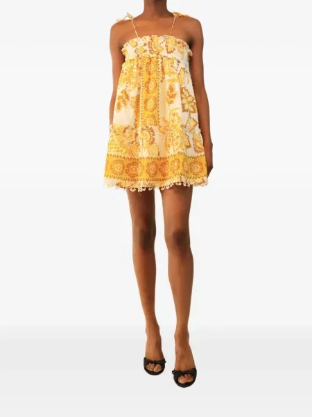 Rochie mini Farm Rio cu model floral cu imagine galben