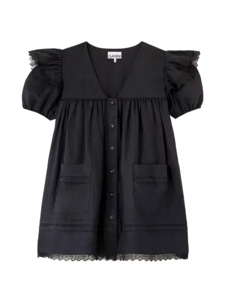 Rochie Ganni cu volane din dantelă negru