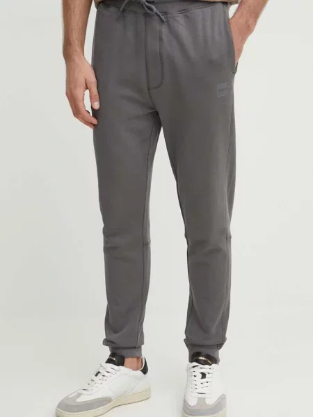 Меланжирани панталон Boss Orange с принт сиво