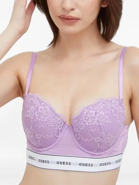 Sutien Guess din dantelă cu autograf violet