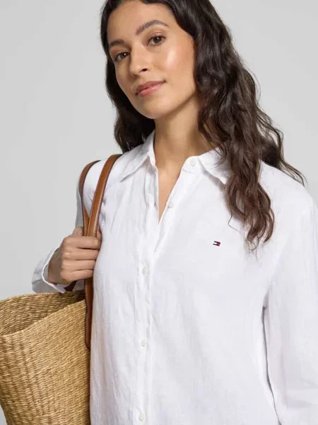Lniana bluzka Tommy Hilfiger z długim rękawem biała
