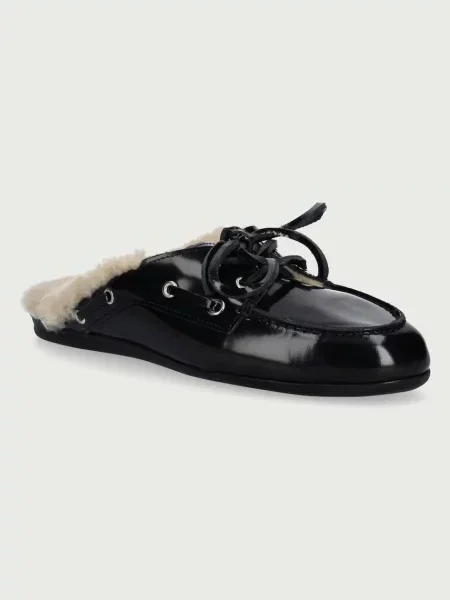 Posa papuci de casă pentru femei din piele Boat Loafer Mule negru