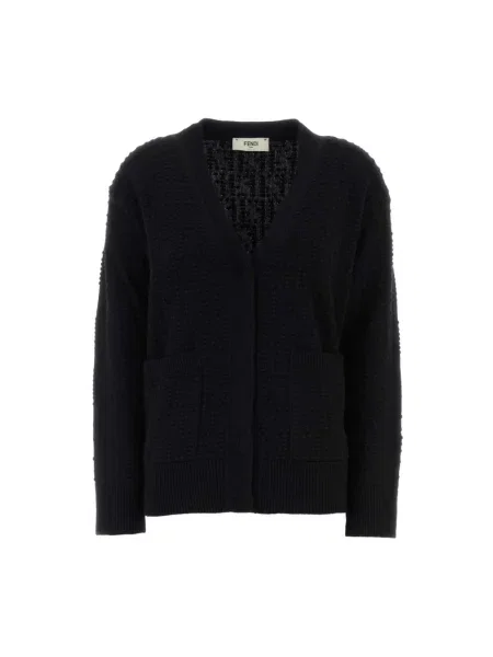 Kardigan Fendi wełniany z dekoltem w serek czarny