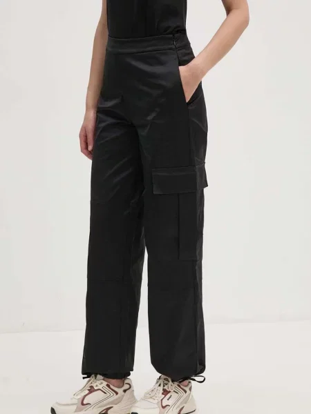 Панталон Calvin Klein Jeans с широка каройка с висока талия черно