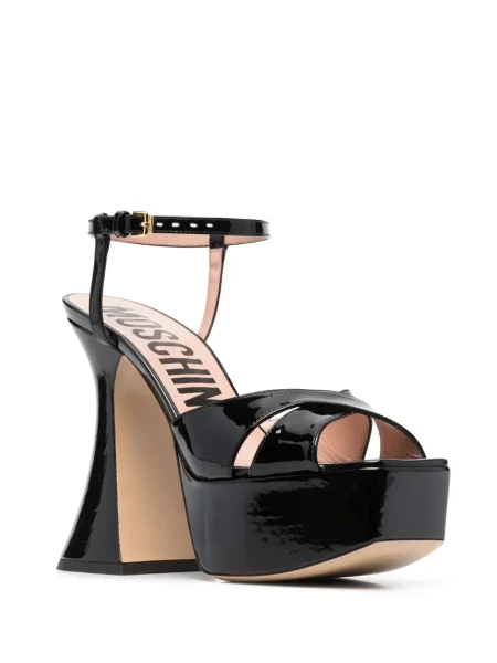 Sandale Moschino din piele cu platformă de lac negru