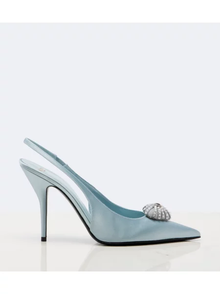 Pantofi cu toc Valentino Garavani din satin slingback albastru