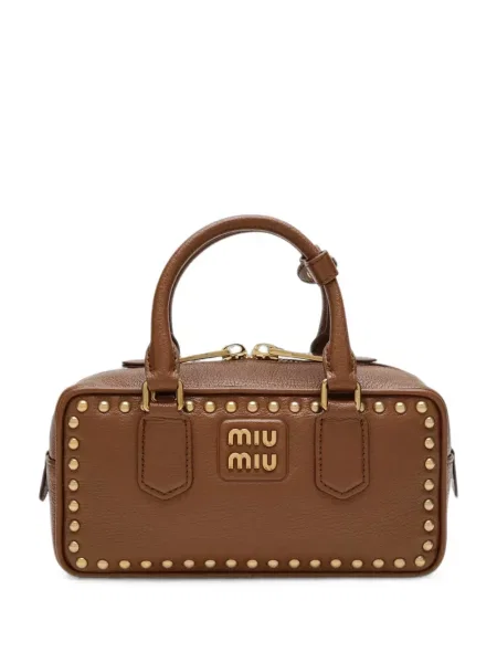 Geantă shopper Miu Miu din piele cu tepi maro