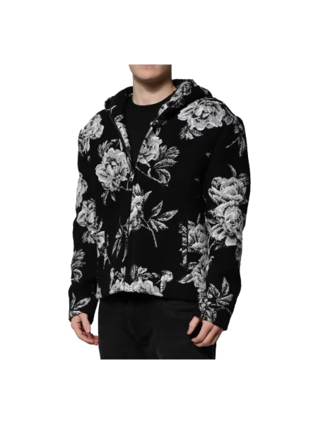 Kurtka Dolce And Gabbana wełniana z kapturem z nadrukiem czarna