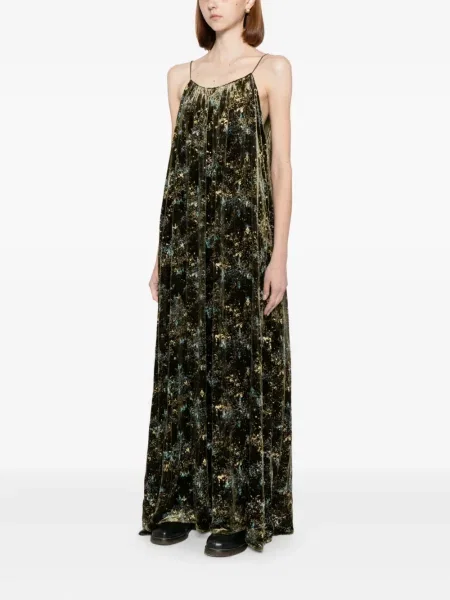 Rochie maxi Yangkehan cu model floral cu imagine de costum verde