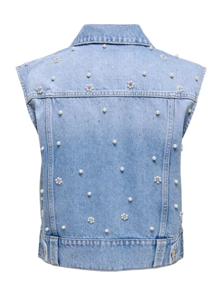 ONLY Vestă ONLONUR denim / alb perlat albastru
