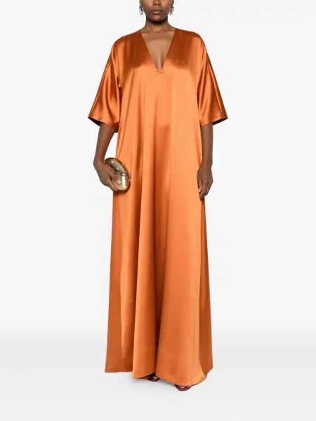 Maxi suknele Atu Body Couture satininis v formos iškirpte oranžinė