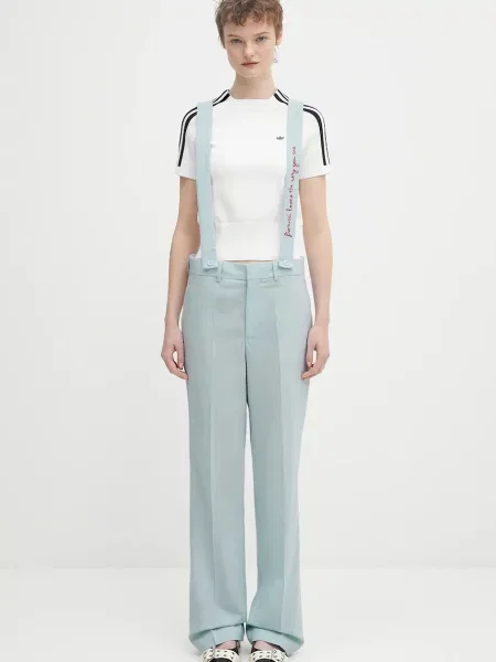 Fiorucci pantaloni de lână Embroidered Suspender drept high waist albastru