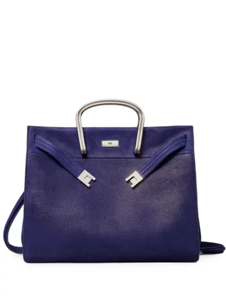 Geantă shopper Tory Burch din piele de căprioară violet
