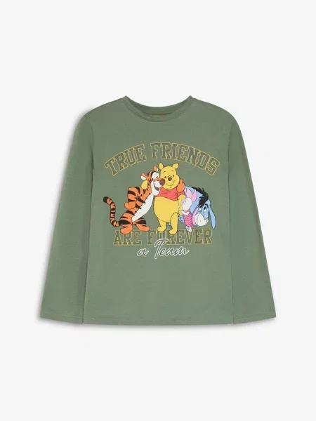 Bluzka Winnie The Pooh z długim rękawem czystej bawełny zielona