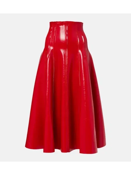Spódnica skórzana Norma Kamali plisowana do kolan czerwona