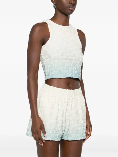 Top Off-white din jacard alb