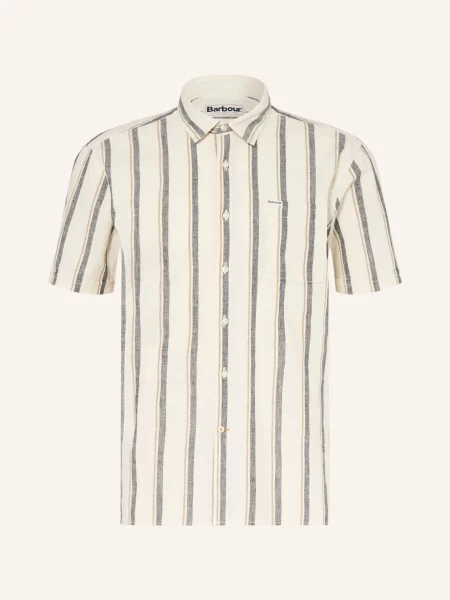 Barbour Košile S Krátkým Rukávem Barkend Relaxed Fit S Lnem / velbloudí / tmavě šedá béžová