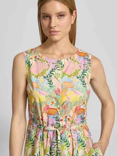 Sukienka midi w wzór na całej powierzchni z wiązanym paskiem White Label żółta