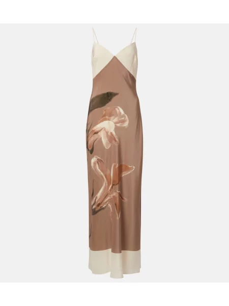 Rochie Sir de mătase cu model floral bej