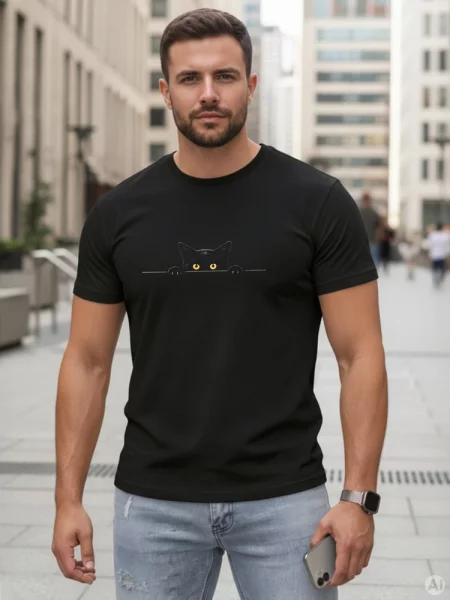 T-shirt z motywem kota Dstreet czarny