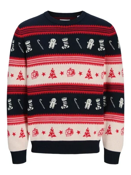 JACK & JONES Svetr JJXMAS NOEL tmavě modrá / červená bílá