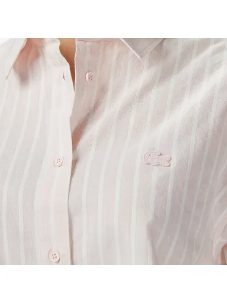 Lacoste Koszula Button-Down W Paski Relaxed Fit Jasnoróżowa różowy