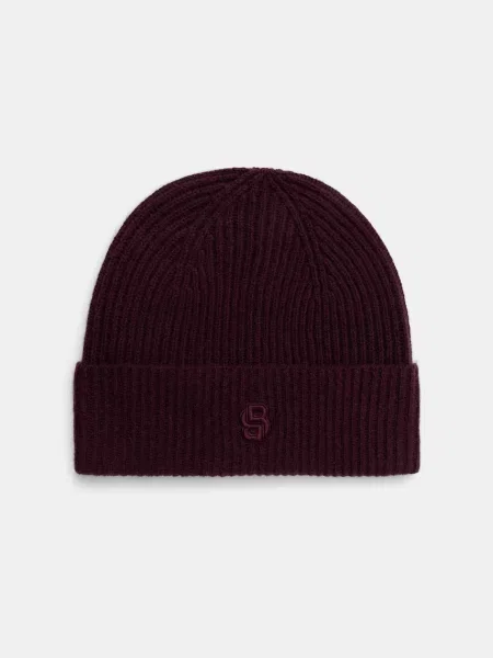 Вълнена шапка BOSS Leah-B-Icon_hat лилаво винено червено