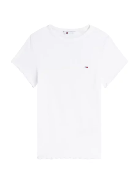 Tommy Jeans Tricou Ruffle Trim Slim' alb