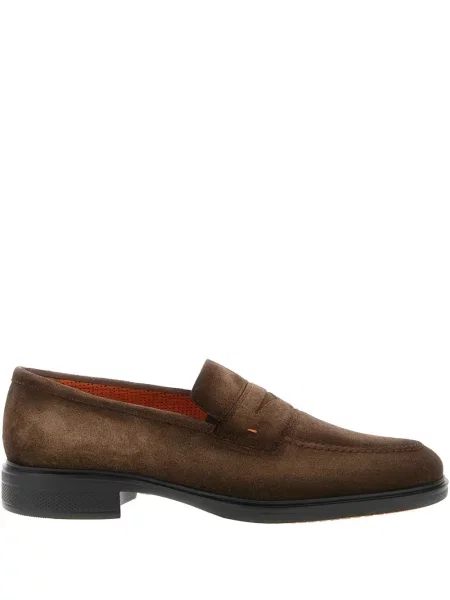Pantofi loafer Santoni din piele de căprioară maro