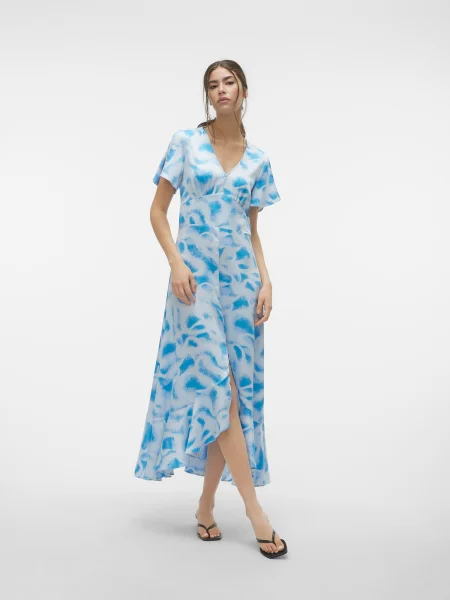 VERO MODA Rochie MERLE turcoaz / albastru deschis alb