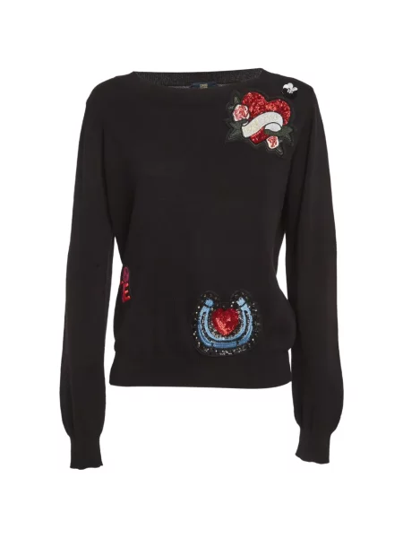 Pulover Cavalli Class cu broderie negru