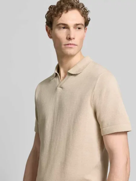 Koszulka dzianinowa z dekoltem w serek Model MILANO' Jack & Jones Premium beżowa