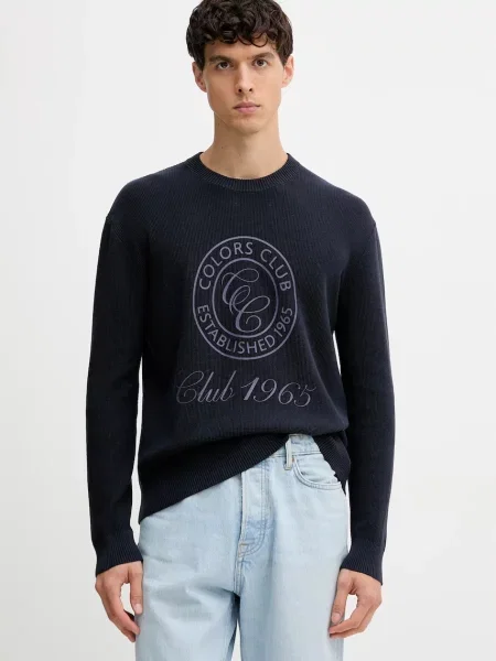 Bombažen pulover United Colors of Benetton mornarsko modra