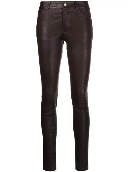 Pantaloni Zadig&voltaire din piele skinny fit maro