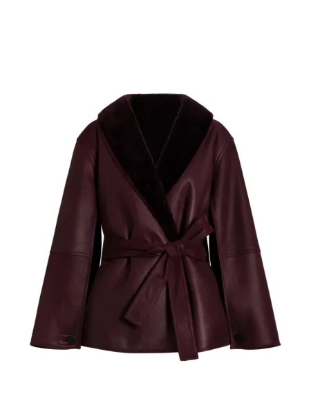 Cu centură haină din piele de oaie Alberta Ferretti din piele de oaie violet