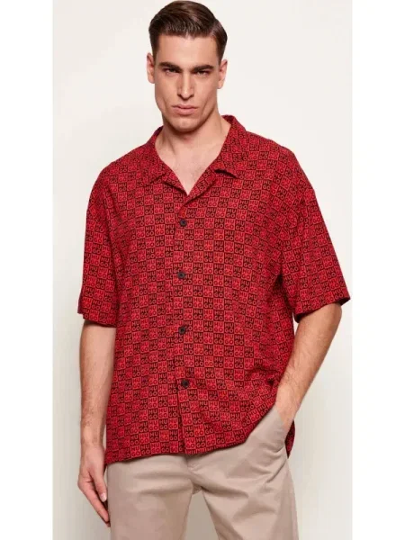 HUGO camasa de plaja negru roșu