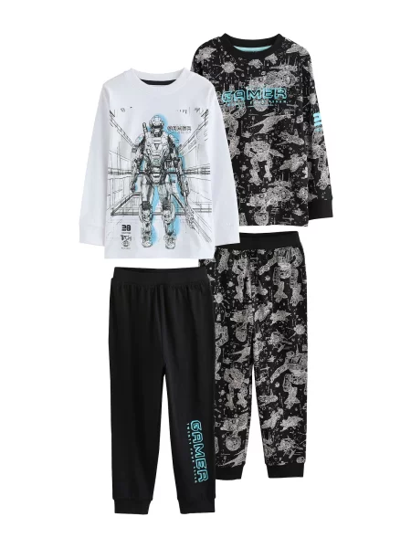 Next Pijamale azur / gri deschis / negru alb
