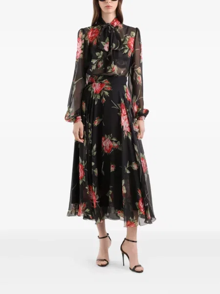 Миди пола Dolce & Gabbana на цветя до коляното черно
