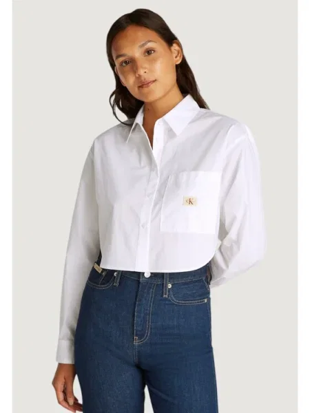 Риза Calvin Klein Jeans дамска със свободна кройка с класическа яка бяло