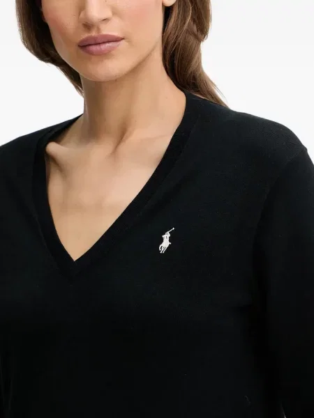 Tricou Polo Ralph Lauren tricotate cu decolteu în V lung verde