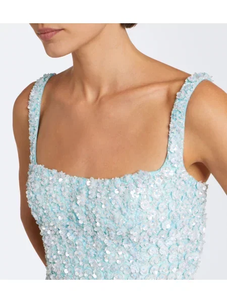 Rochie La Fuori de mătase cu model floral albastru