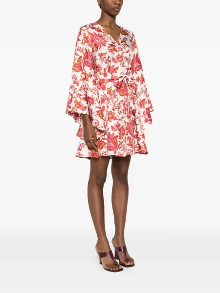 Sukienka mini Etro w kwiatki z nadrukiem wiązana biała