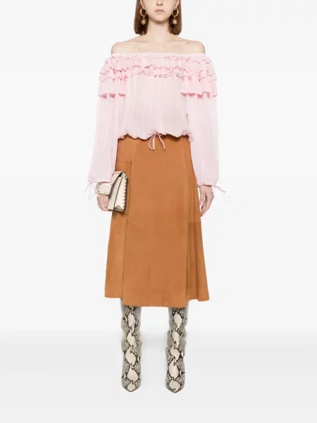 Bluză Cynthia Rowley cu volane roz