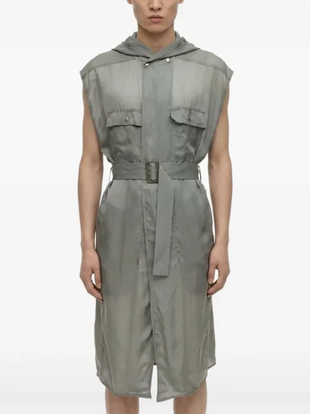 Cu centură palton Rick Owens cu glugă gri