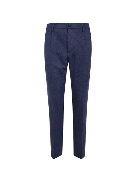 Pantaloni Cruna de lână cu model herringbone albastru