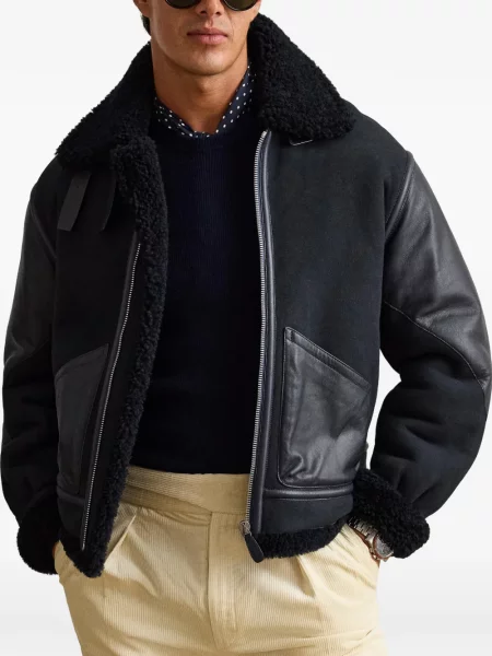 Kožená bunda Ralph Lauren Purple Label modrá
